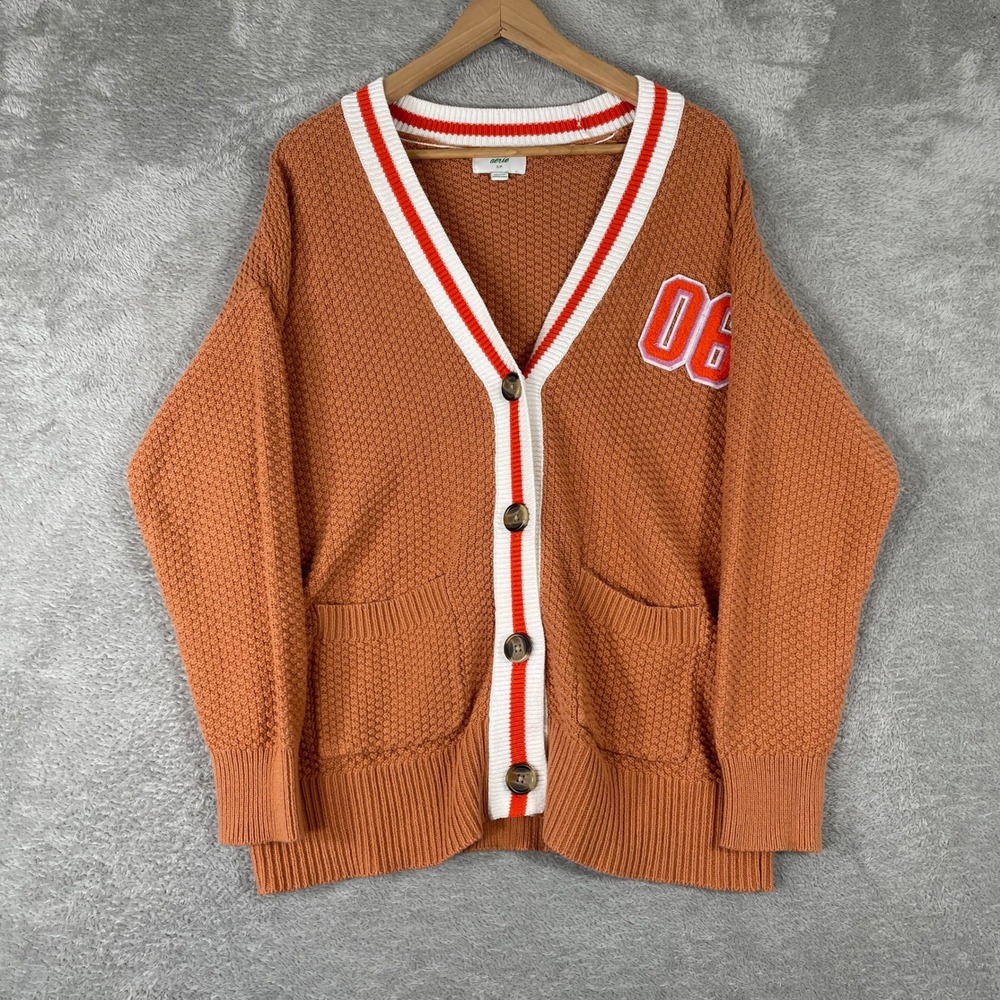 Aerie Cardigan Sweater Womens Small Orange Varsity Collegiate V Neck Oversized